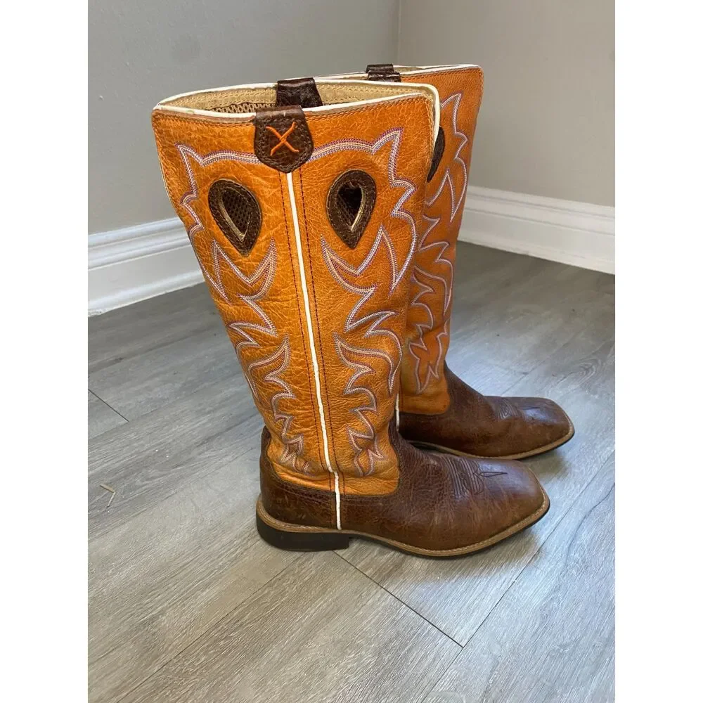 Twisted X YBK0003 Youth 4.5 M Brown Orange Leather Square Toe Cowboy Boots